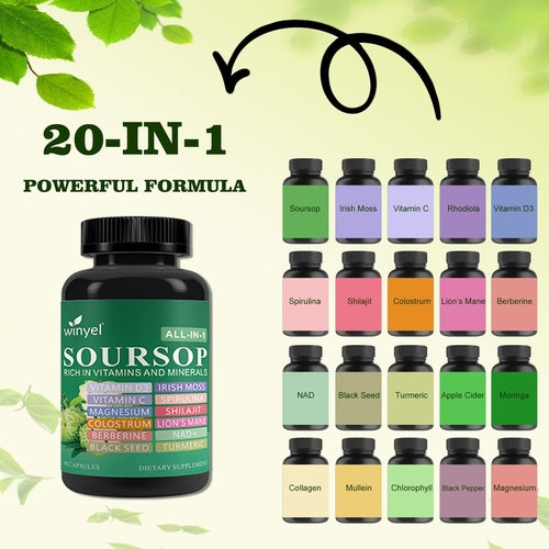 Soursop Supplement Containing 20 Herbal Extracts Including Seaweed,